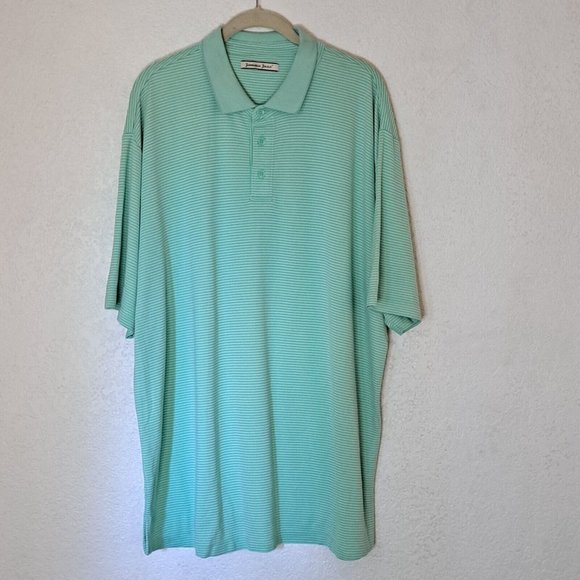 Jamaica Jaxx Polo Shirt Men's XXL Textured Striped Aqua Green Blue Modal Blend - Picture 2 of 6